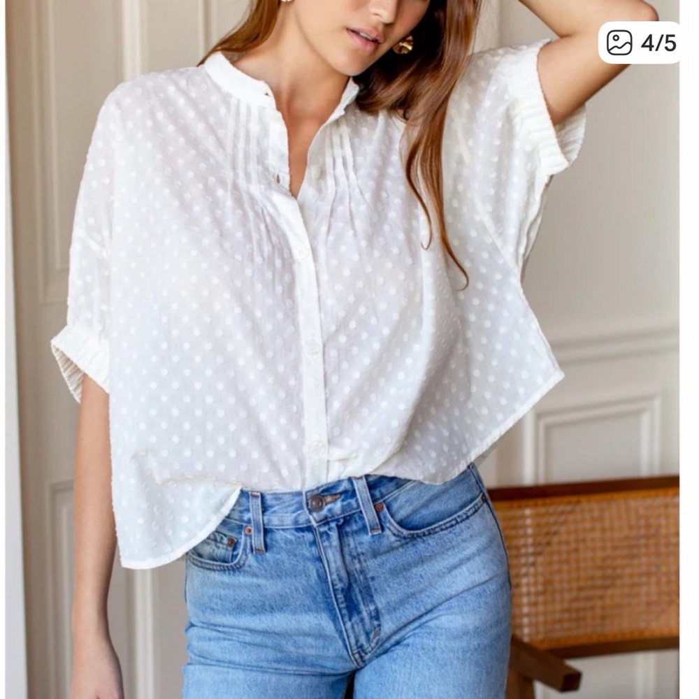 Emerson Fry White Swiss Dot Split-Back Blouse